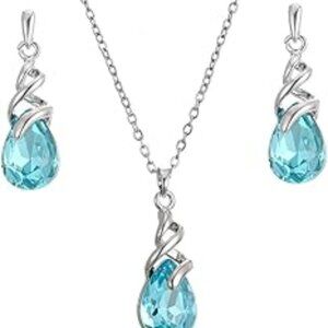 Aqua Turquoise Teardrop Jewelry Set Pendant Necklace Drop Dangle Earrings Classy